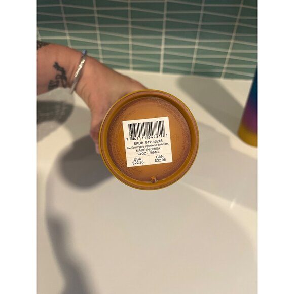 Starbucks Gradient Ombre Blue Pink Yellow Studded Tumbler With Straw 24 Oz Cup - Picture 8 of 8